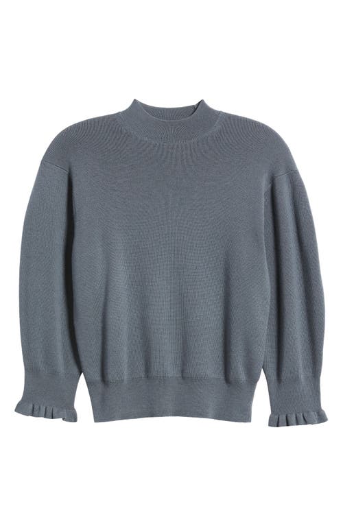 Madewell Ruffle Mockneck Merino Wool Blend Sweater In Gray