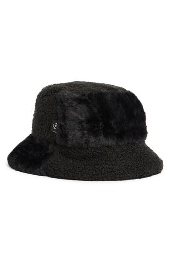 Nanette Lepore Faux Fur Mixed Media Bucket Hat In Black