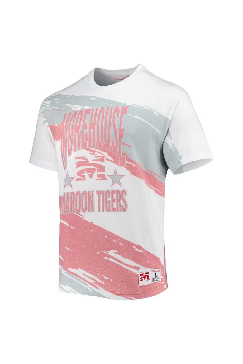 Men's Mitchell & Ness White Morehouse Maroon Tigers Paintbrush Sublimated T-Shirt, Alternate, color, White