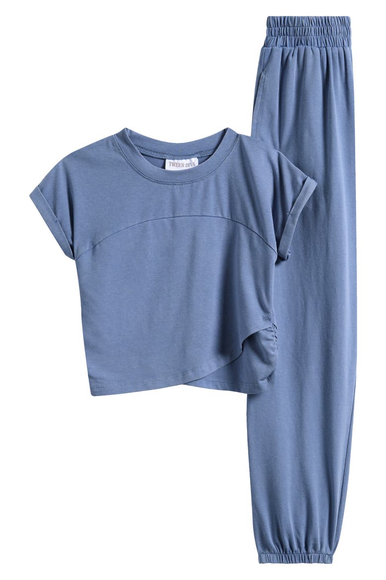 Kids' Washed Knit T-Shirt & Joggers Set, Main, color, DUSTY BLUE