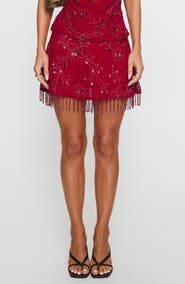 Princess Polly Twilight Embellished Beaded Sequin Fringe Miniskirt