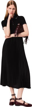 maje Pleated maxi dress with polo collar