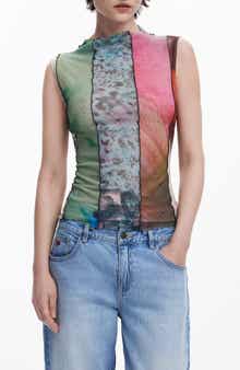 Desigual Mixed Print Mesh Tank
