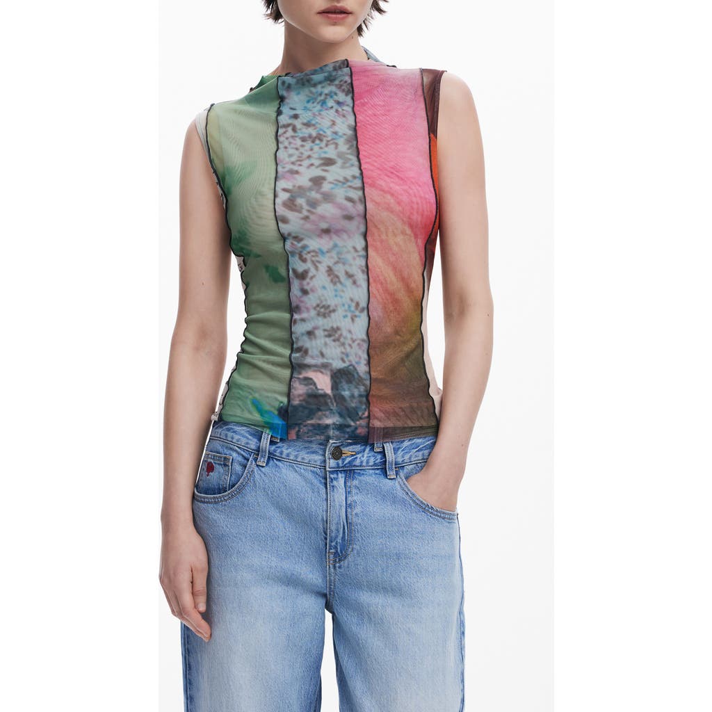 DESIGUAL DESIGUAL MIXED PRINT MESH TANK