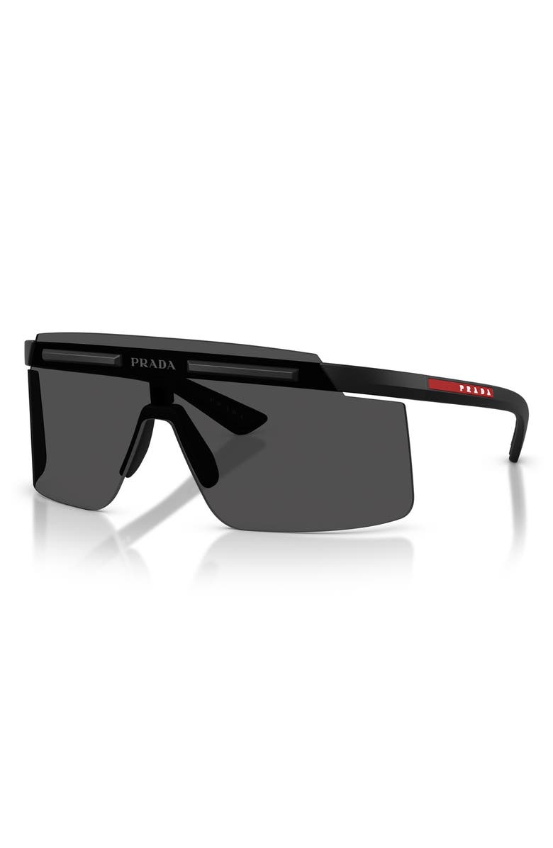 Prada Linea Rossa 140mm Rectangular Shield Sunglasses, Alternate, color, Matte Black / Dark Grey