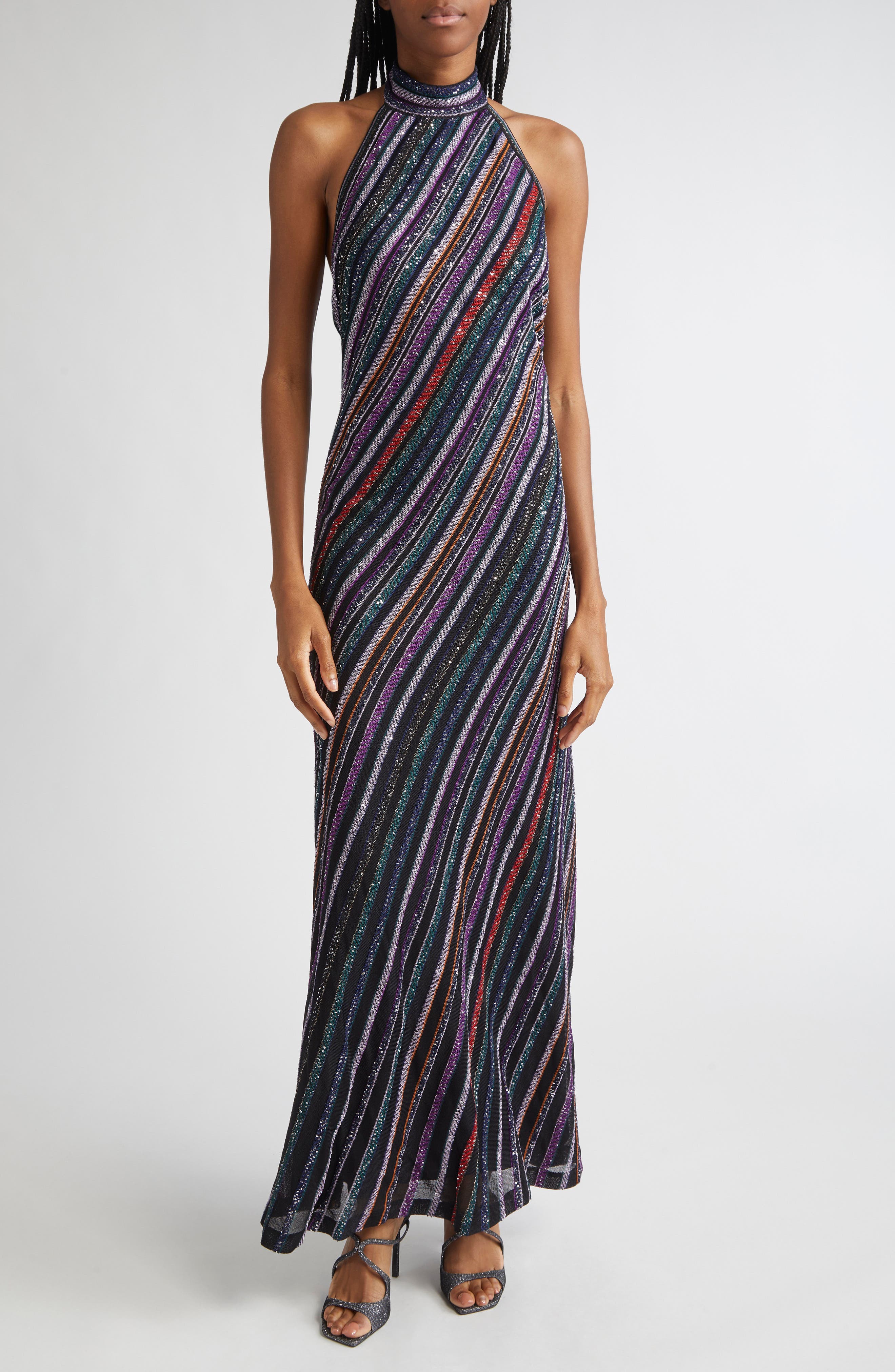 Sequin Stripe Metallic Knit Dress
