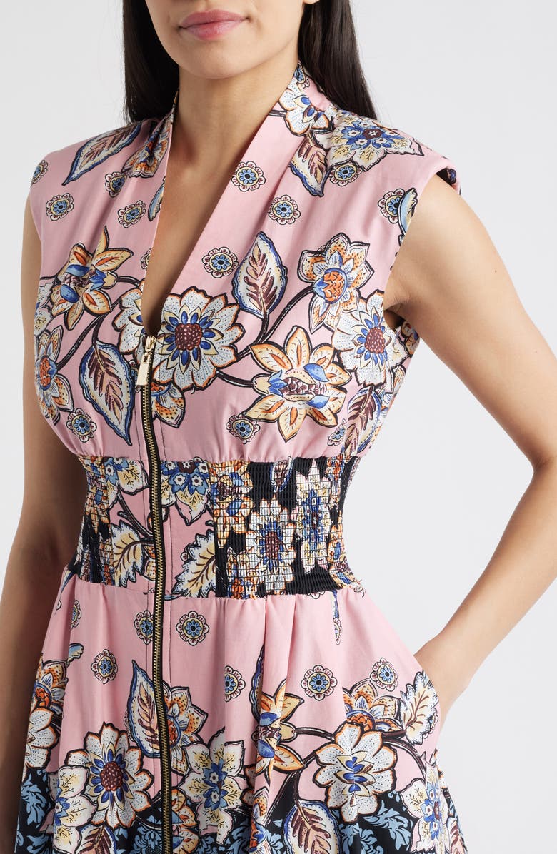 Vince Camuto Smocked Waist Stretch Cotton Midi Dress, Alternate, color, 