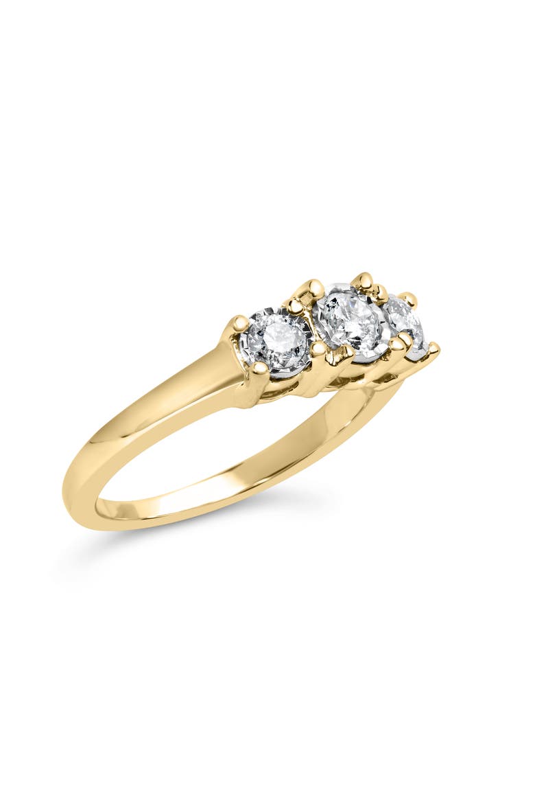 10K Gold 1/2 Cttw Round Diamond Three Stone Illusion Plate Ring, Alternate, color, Yellow Gold