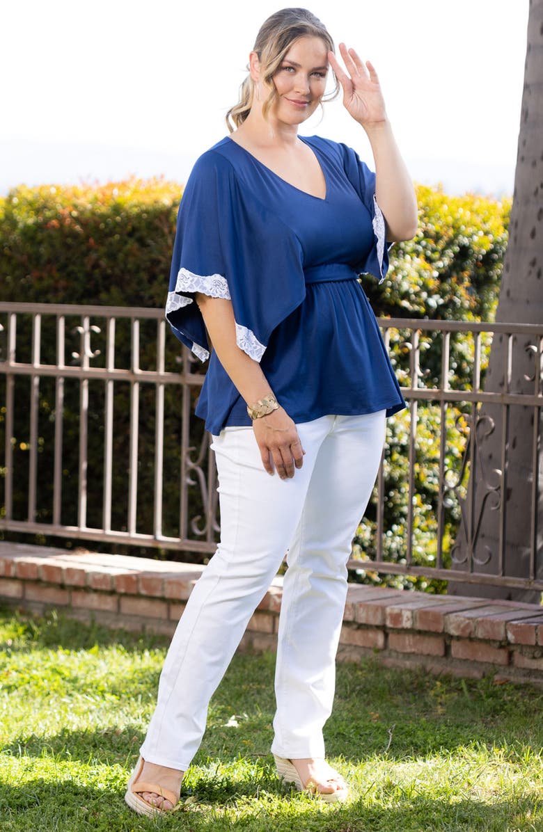 Kiyonna Sarah Lace Trim Top, Alternate, color, Marine Navy