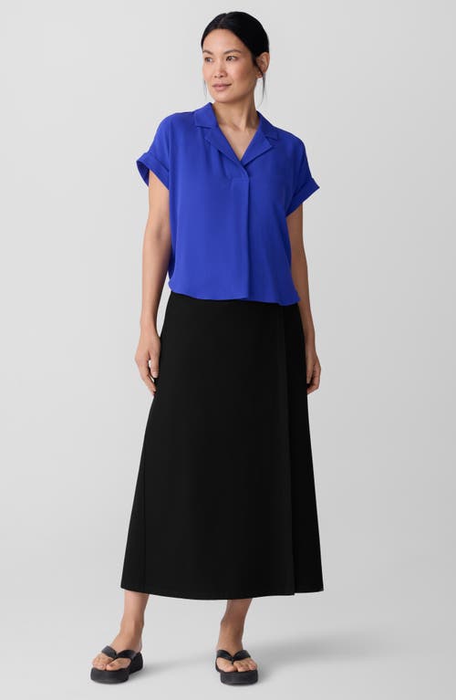 Eileen Fisher Notched Collar Silk Top In Blue