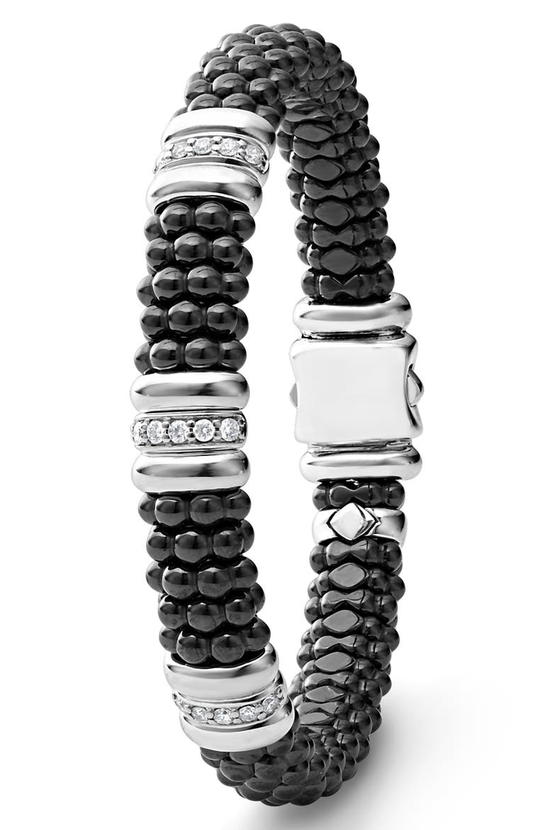 Black Caviar Ceramic Diamond Station Bracelet, Alternate, color, SILVER