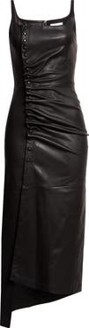 Rabanne Drappé Pression Asymmetric Lambskin Leather Midi Dress