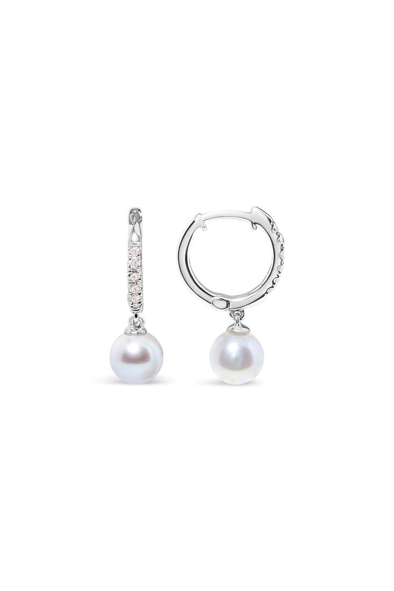 10K White Gold Cultured Freshwater Pearl and Diamond Accent Drop Earring, Alternate, color, White