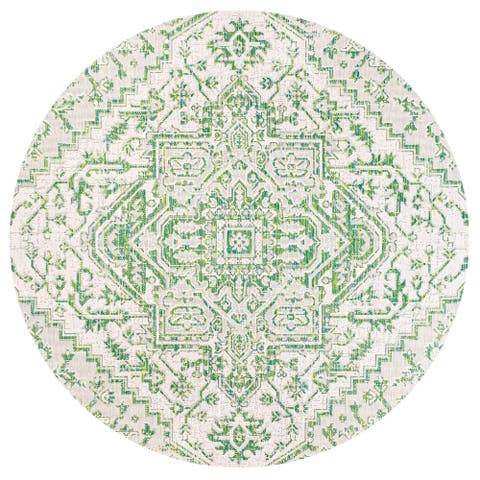 Estrella Bohemian Medallion Textured Weave Indoor/Outdoor Round Area Rug