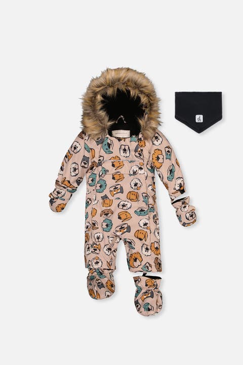 Play Dog Faux Fur Hood Car Seat One Piece Snowsuit