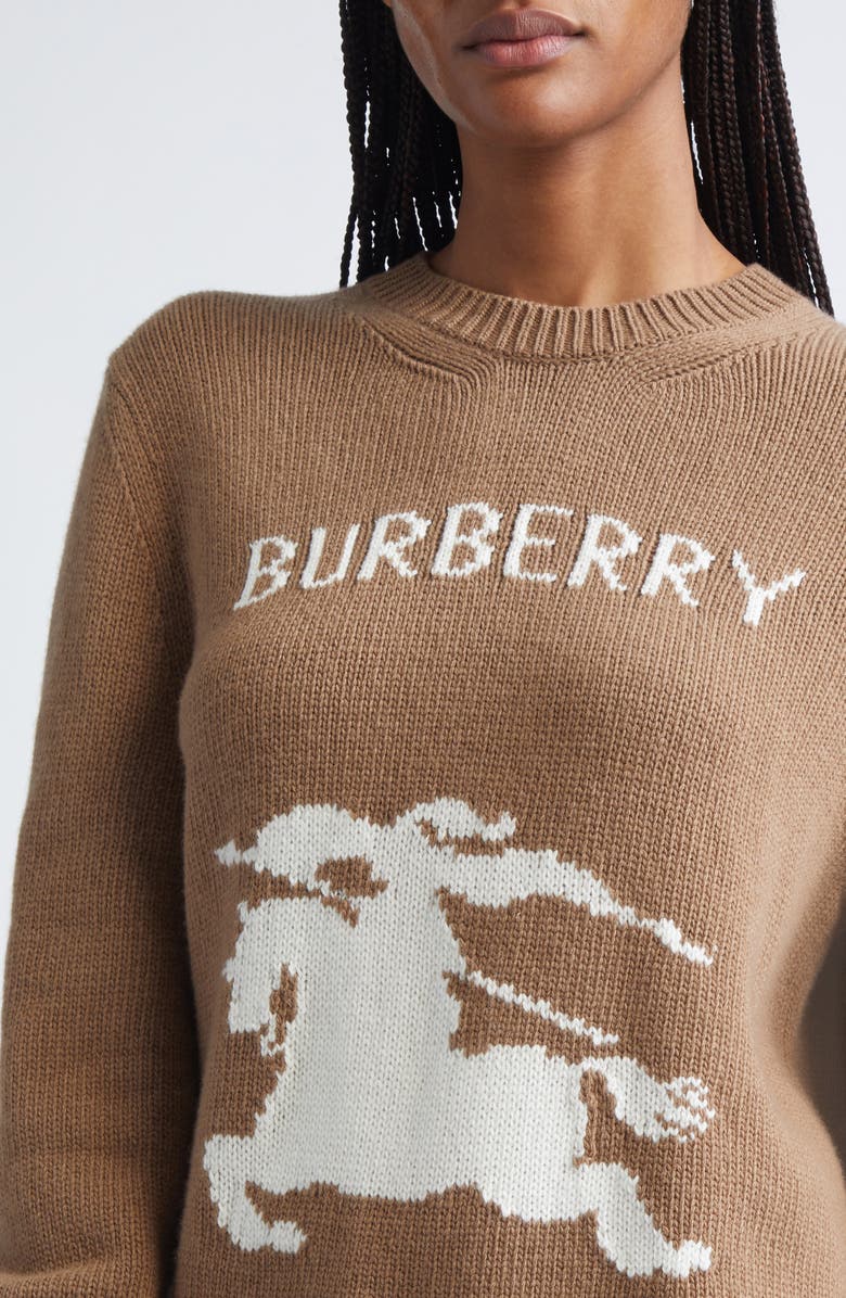 Burberry Scarlett Classic EKD Wool & Cashmere Crewneck Sweater, Alternate, color, Camel