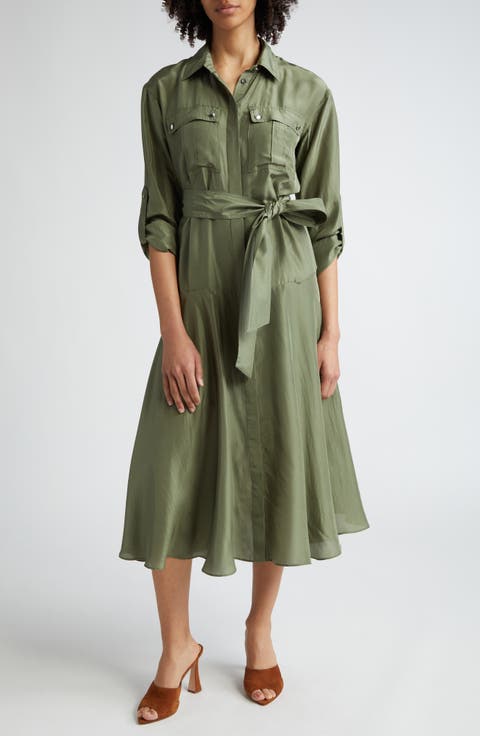 Camille Tie Waist Long Sleeve Silk Midi Dress