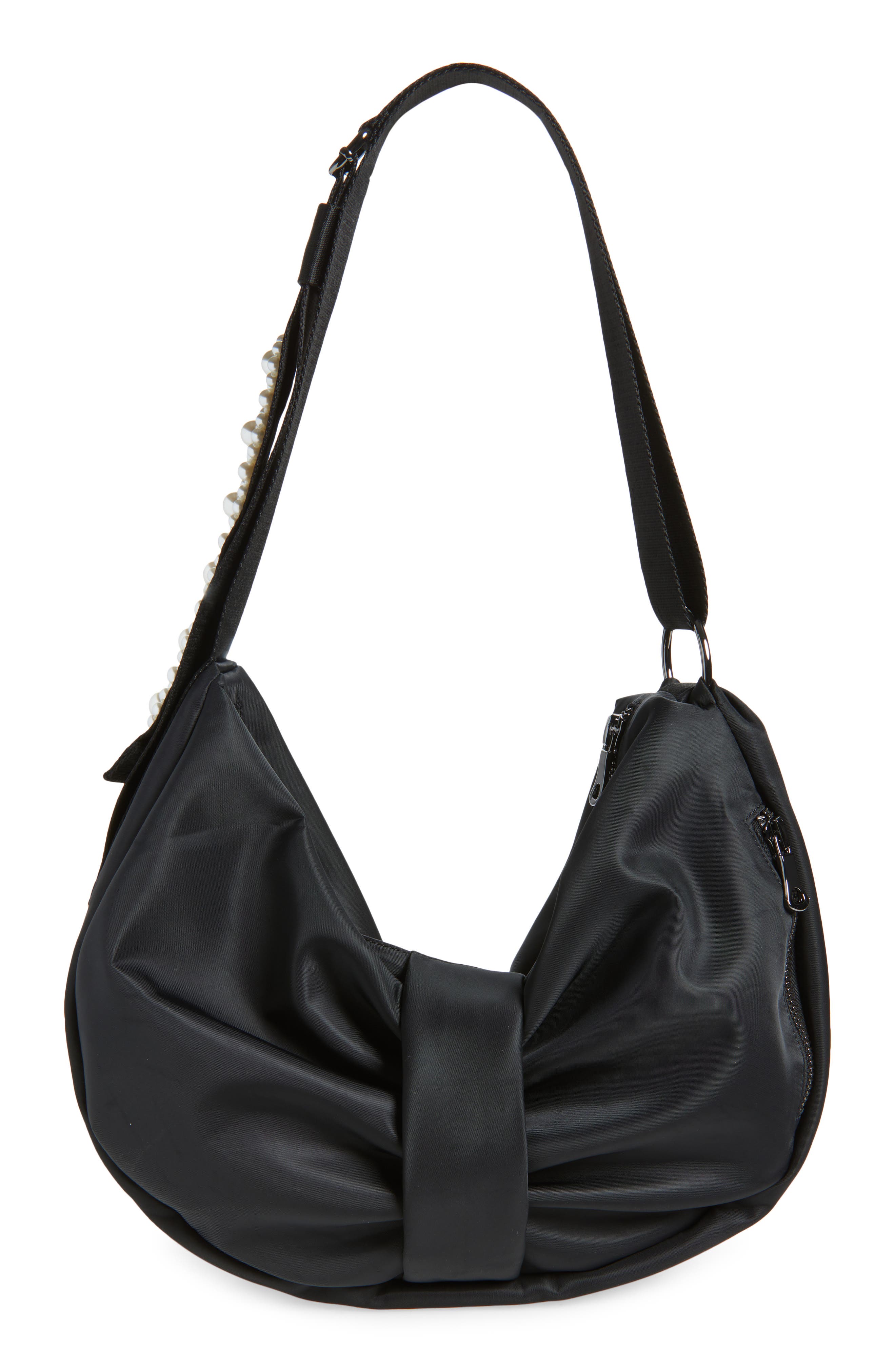 Simone Rocha Bow Sateen Sling Bag, Alternate, color, Black/ Pearl