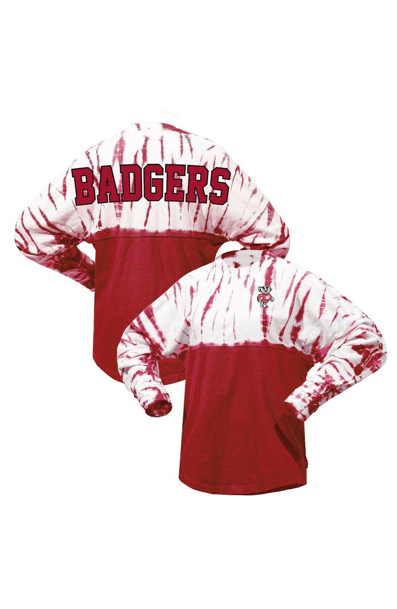 SPIRIT JERSEY Women's Red Wisconsin Badgers Tie-Dye Long Sleeve Jersey T-Shirt, Main, color, Red