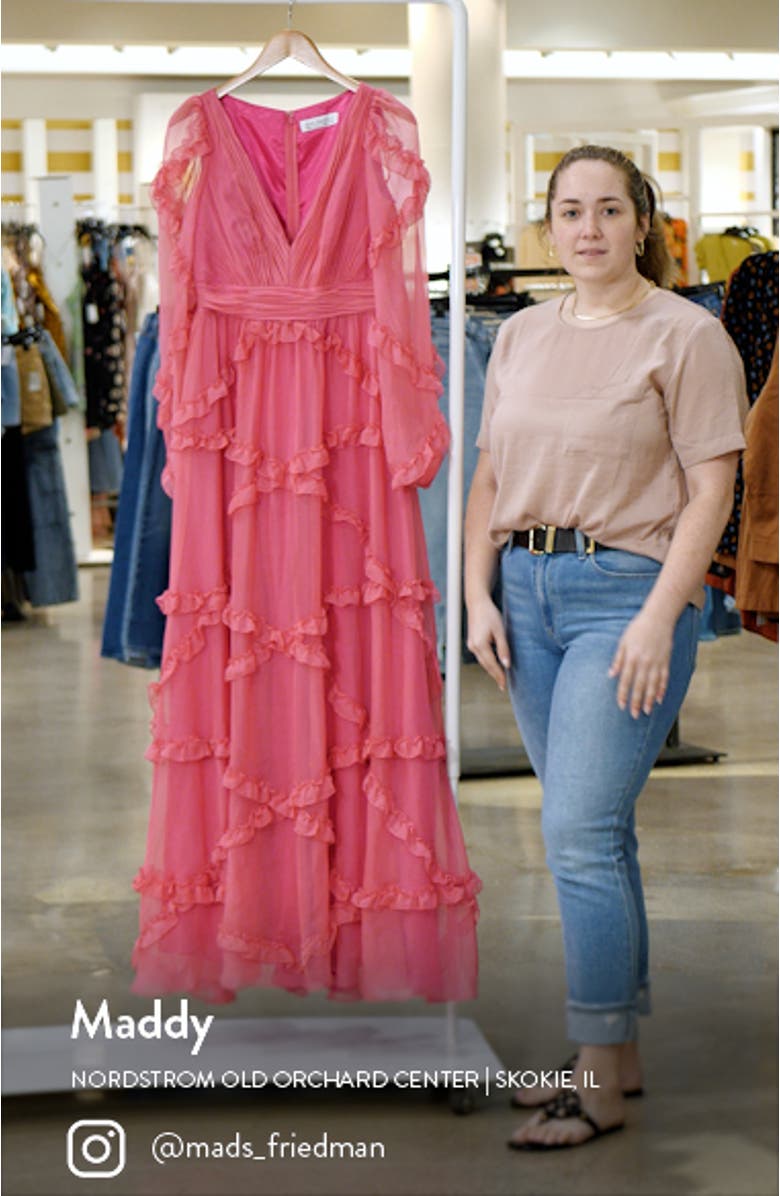 Cascade Ruffle Long Sleeve A-Line Gown, sales video thumbnail