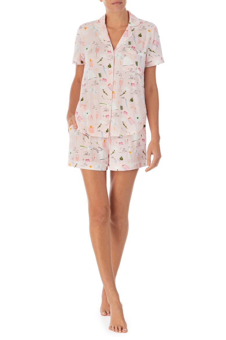 bridal notch collar shorty pajamas, Main, color, PINK/ GRD