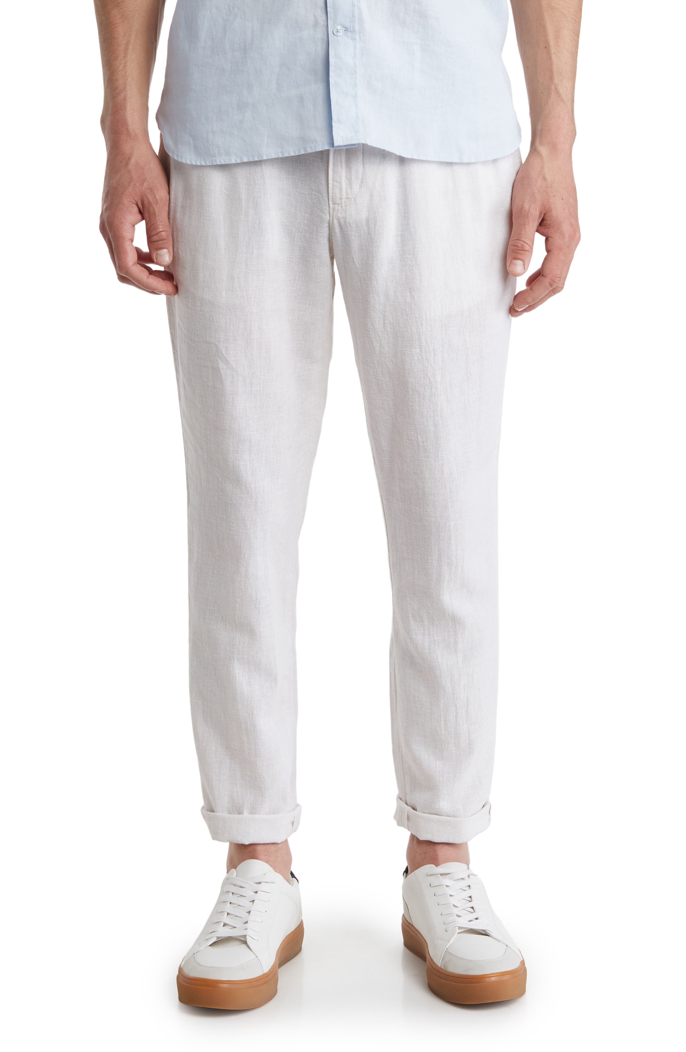 14th & Union Elastic Waist Linen Blend Trim Fit Pants