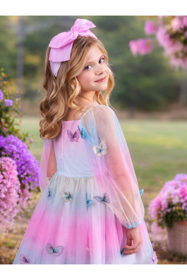 Butterfly Ombre Tulle Party Dress, Alternate, color, Pink