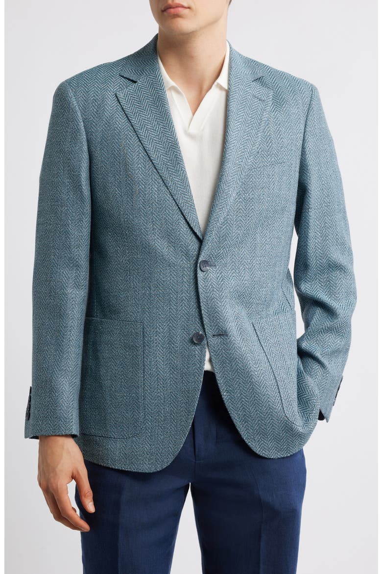 Henrik Trim Fit Italian Wool & Linen Blend Jacket, Main, color, TEAL SATORI HERRING TEXTR