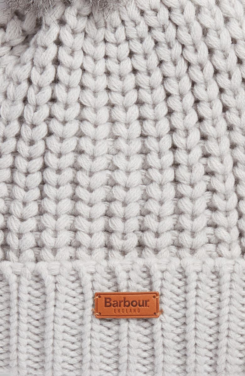 Barbour Saltburn Beanie with Faux Fur Pom, Alternate, color, Ice White