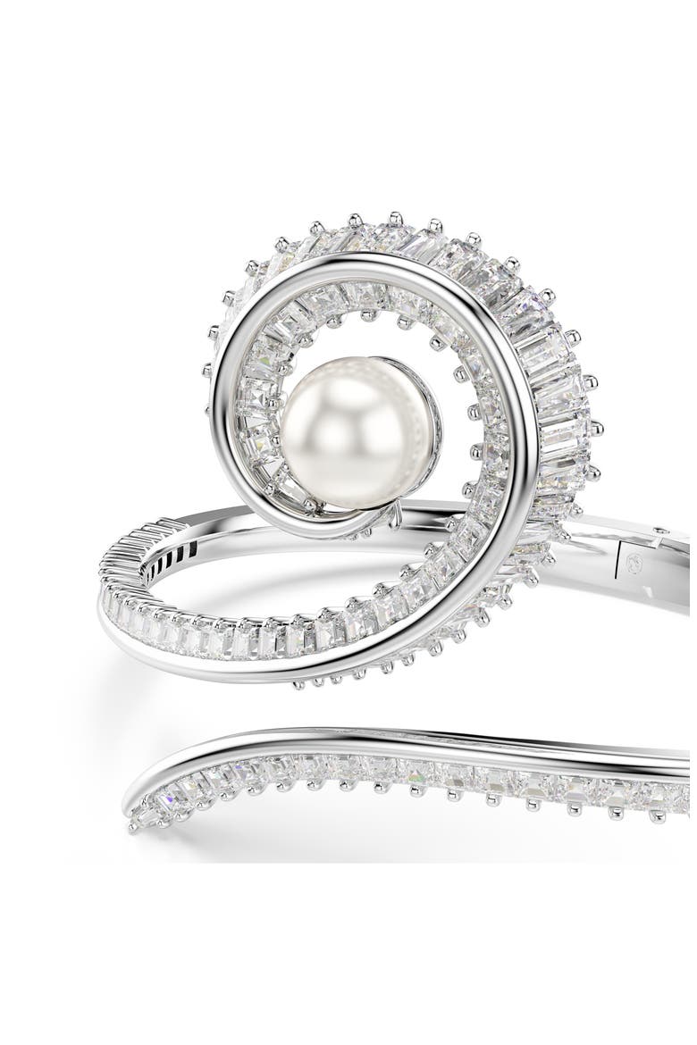 x Ariana Grande Treble Clef Crystal & Faux Pearl Bangle Bracelet, Alternate, color, WHITE/ SILVER