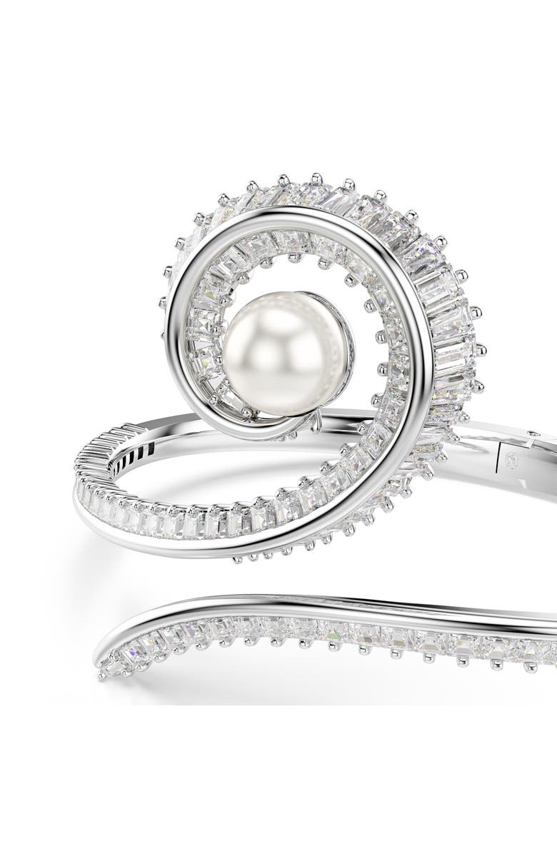 Swarovski x Ariana Grande Treble Clef Crystal & Faux Pearl Bangle Bracelet, Alternate, color, White/ Silver