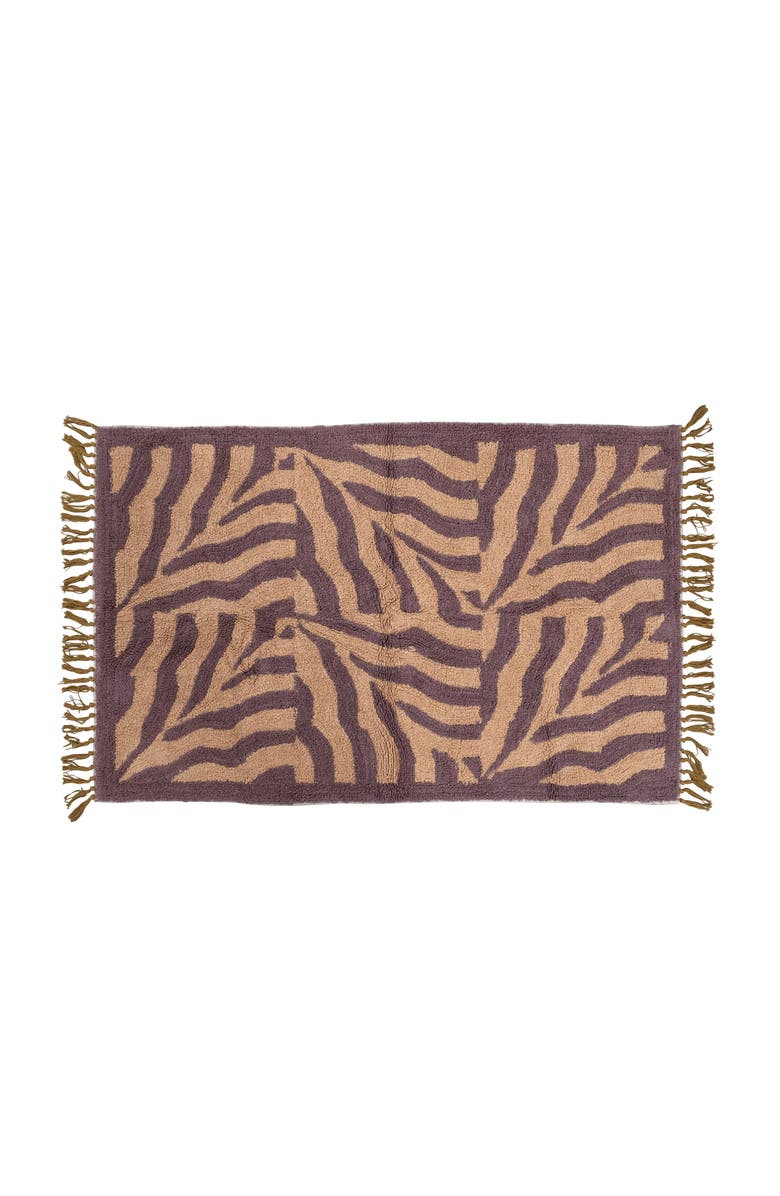 Storied Home Tufted Print Rug with Fringe, Main, color, Brown