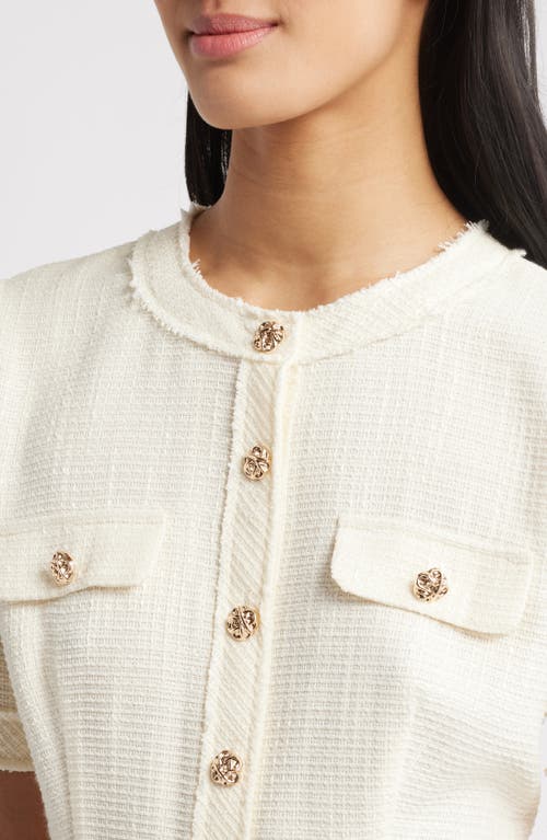 Zoe And Claire Short Sleeve Tweed A-line Dress In Cream