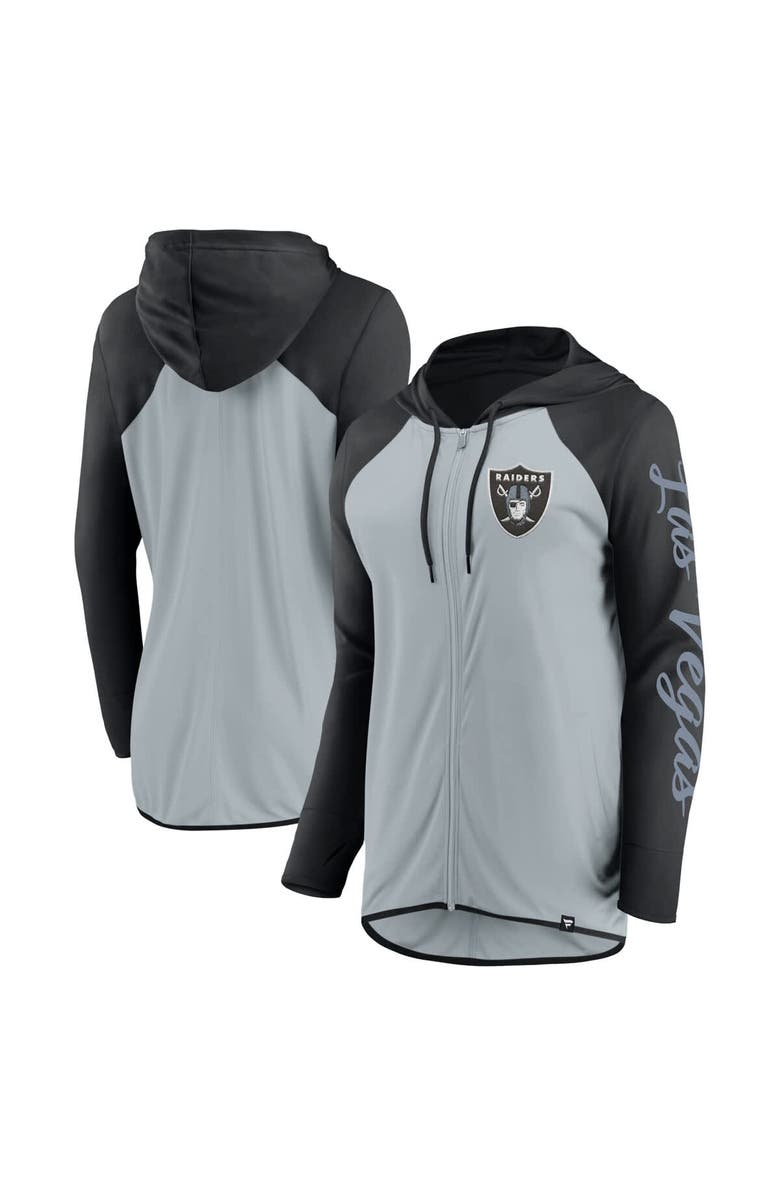 FANATICS Women's Fanatics Silver/Black Las Vegas Raiders Script Full-Zip Hoodie, Alternate, color, Silver