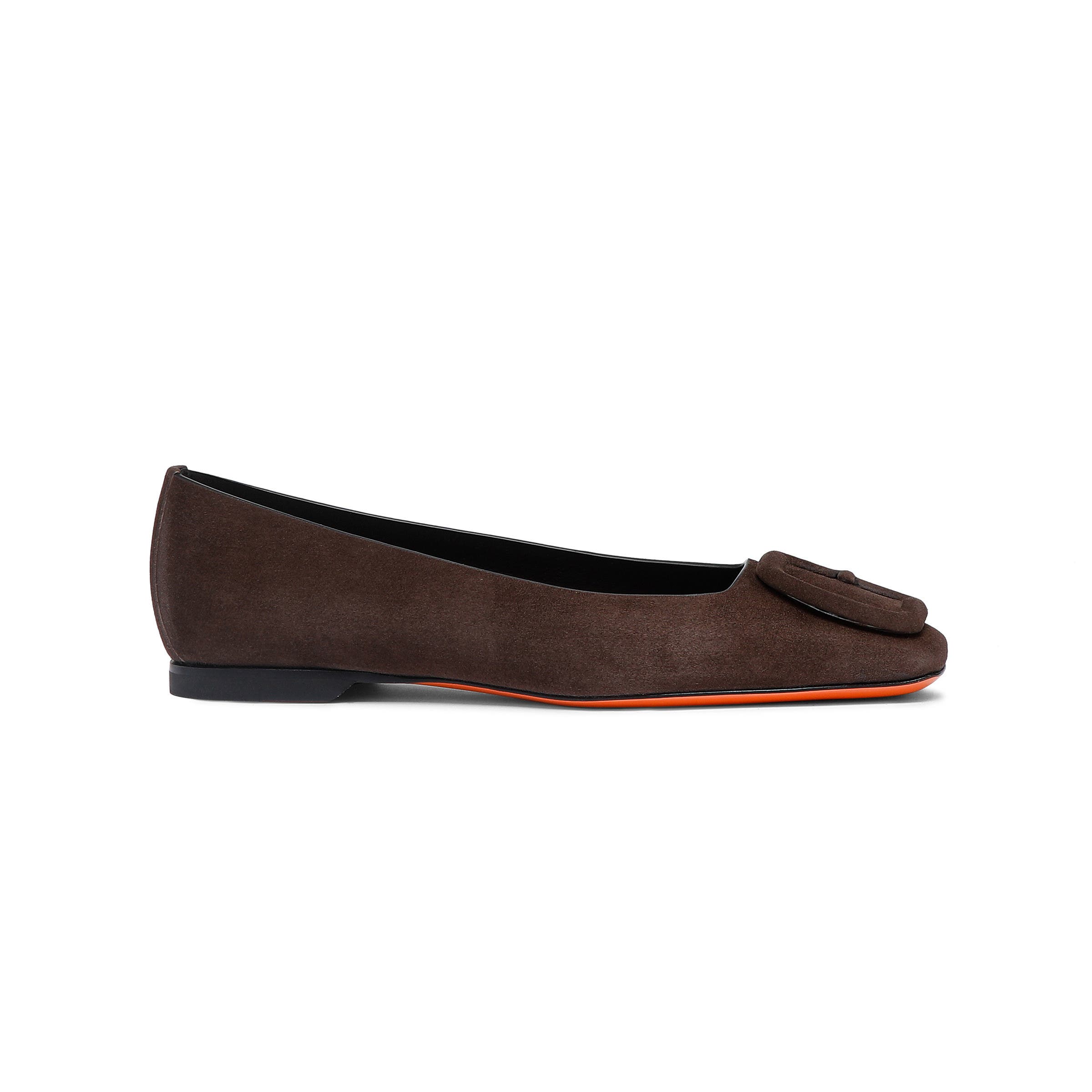 Santoni Women's suede ballet flat, Alternate, color, Brown