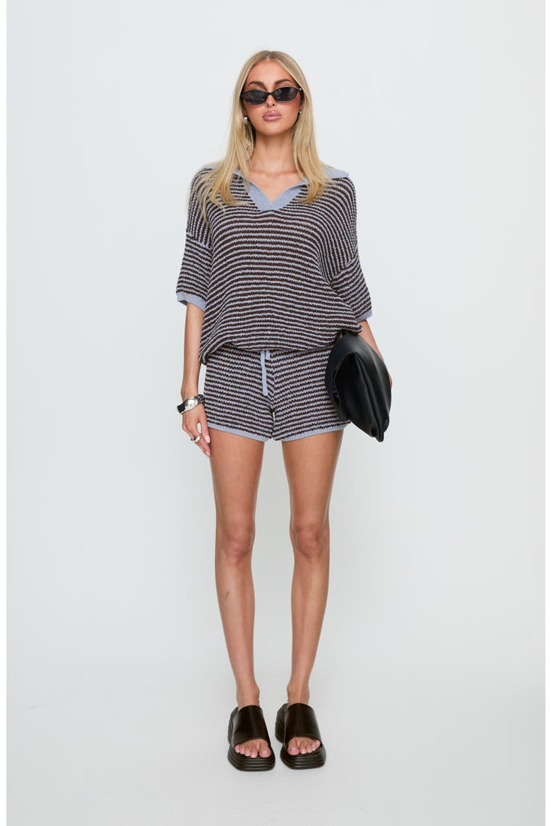 Serenique Knit Striped Shorts, Alternate, color, BLUE / CHOCOLATE