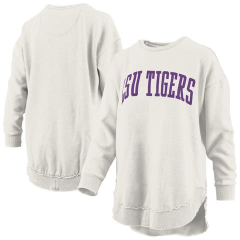 Women's Pressbox  Oatmeal LSU Tigers Melange Poncho Vintage Fleece Long Sleeve Pullover Sweatshirt