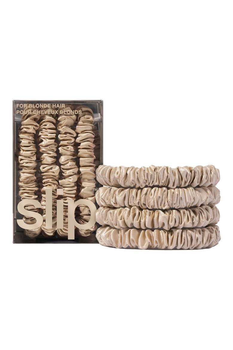 Pure Silk 4-Pack Skinny Scrunchies: Back to Basics Collection, Alternate, color, BLONDE