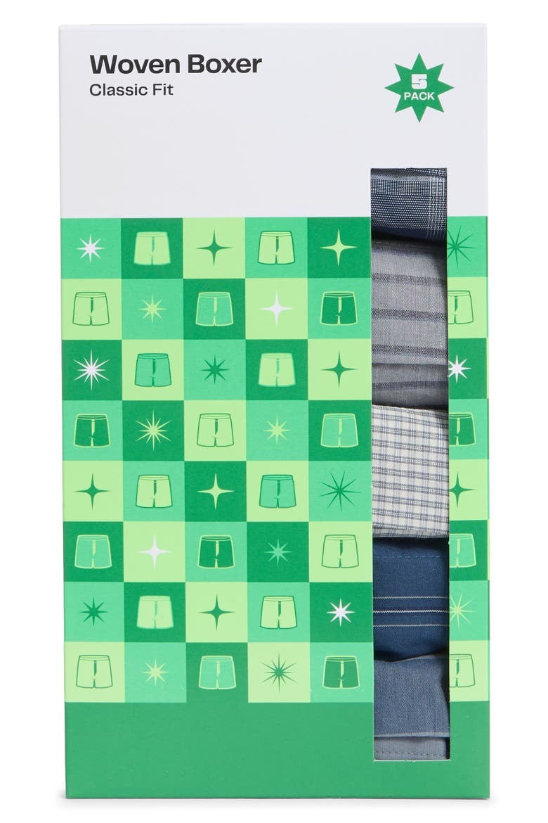 5-Pack Woven Boxers, Main, color, NAVY GREGOR CHECK MULTI