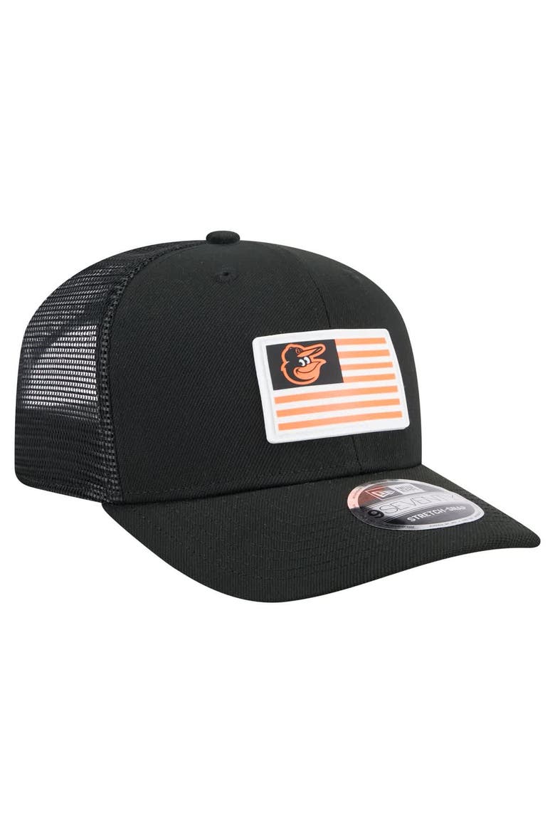 Men's New Era Black Baltimore Orioles Flag 9SEVENTY Stretch-Snap Hat, Alternate, color, Black