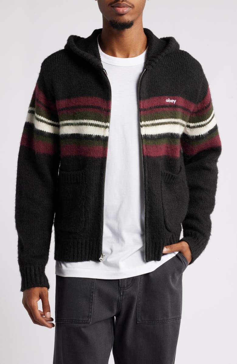 Obey Myers Chest Stripe Hooded Zip Cardigan, Main, color,