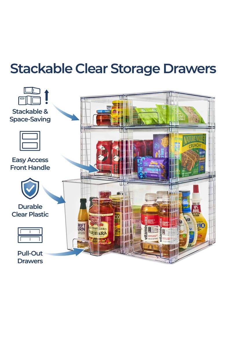 6-Piece Stackable Clear Storage Drawer Set, Alternate, color, NO COLOR