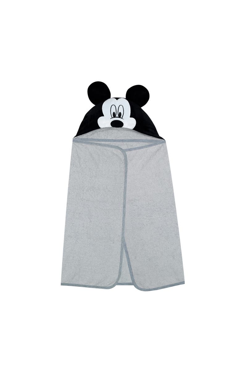 Lambs & Ivy Disney Baby Mickey Mouse Cotton Hooded Baby Bath Towel, Alternate, color, Gray