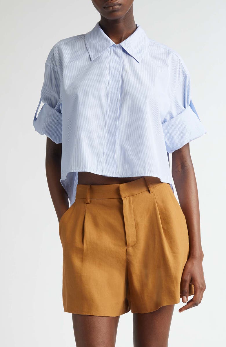 A.L.C. Maude Long Sleeve Roll Tab Crop Shirt, Main, color, Light Blue