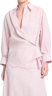 TWP Newest Earl Stripe Wrap Front Cotton Button-Up Shirt