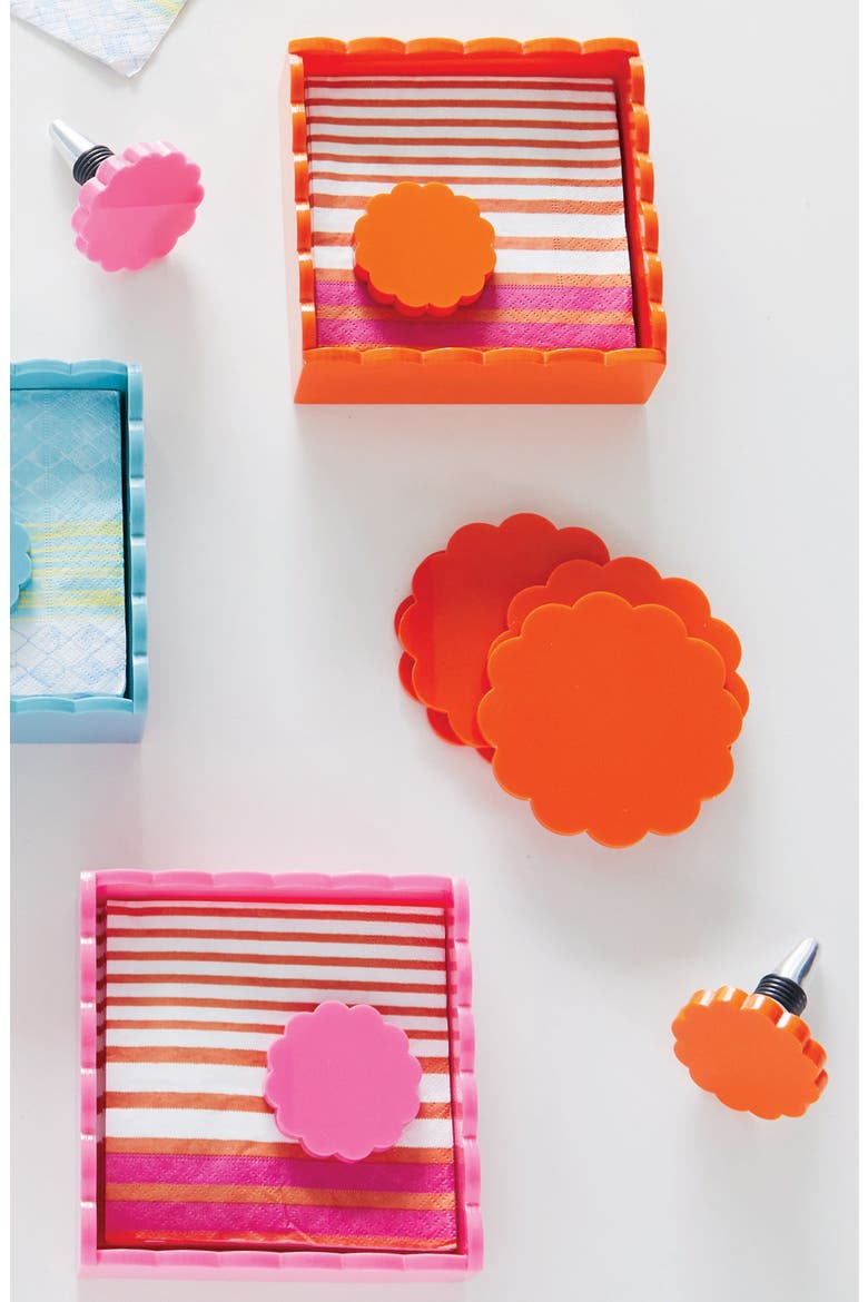 Set of 4 Orange Scallop Coasters, Alternate, color, ORANGE