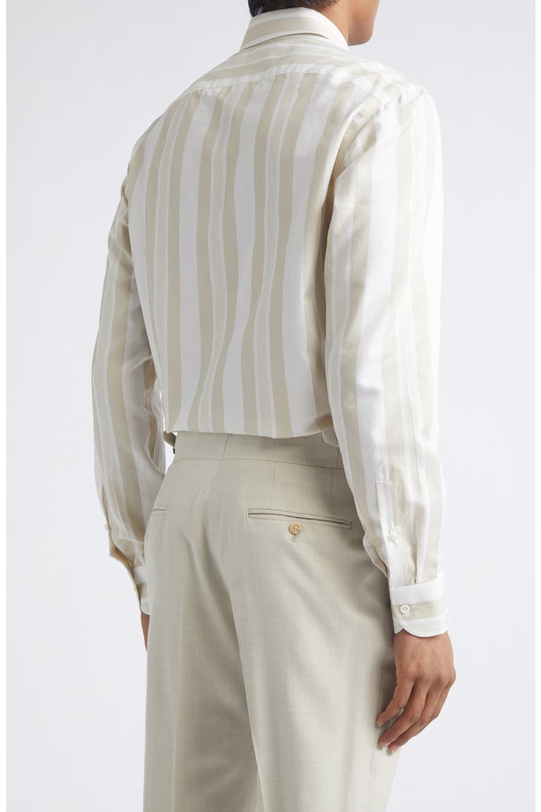 Stripe Cotton & Silk Button-Up Shirt, Alternate, color, WHITE BEIGE