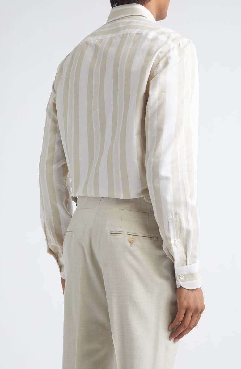 ISAIA Stripe Cotton & Silk Button-Up Shirt, Alternate, color, White Beige