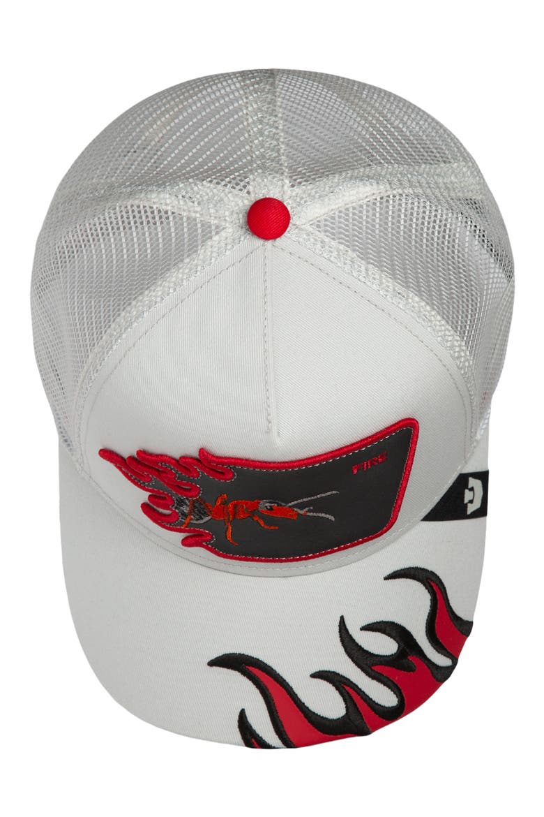Fire Flames Embroidered Patch Trucker Hat, Alternate, color, DIGITAL