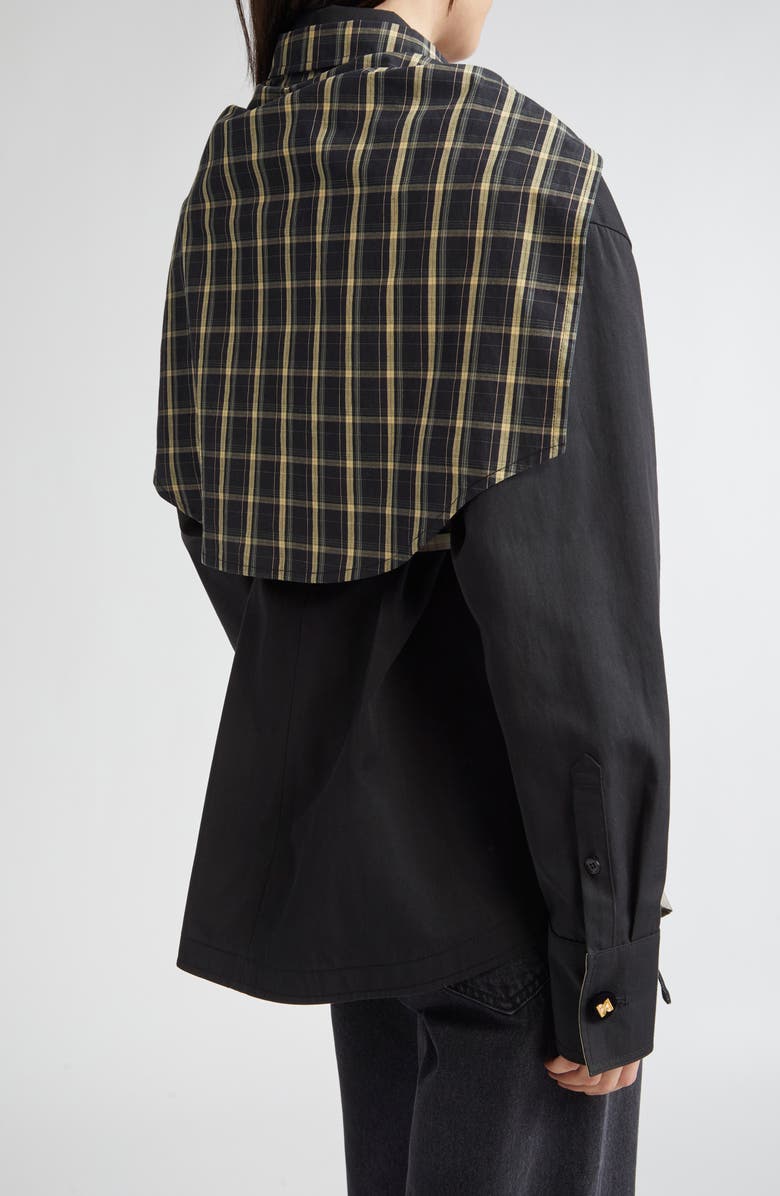 EENK Muffler Asymmetric Plaid Crop Cotton & Linen Button-Up Shirt, Alternate, color, 